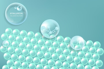 Hyaluronic acid skin solutions ad, blue collagen serum drops with cosmetic advertising background ready to use, illustration vector.