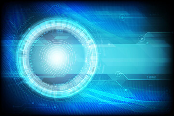 Fingerprint scan on vintage dark blue screen for security communication concept technology background