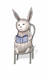 Rabbit cartoon character sitting on a chair