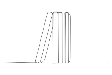 Simple single line drawing of books on the table. Line art design for educational concept