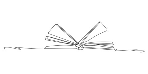Continuous one line drawing of a book opened blown by the wind. Vector illustration for education supplies back to school theme or concept
