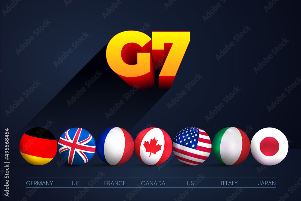 Wall mural g7 summit member flag, g7 summit 3d round circle flags vector buttons