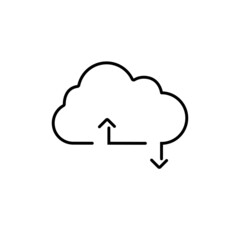 Linear cloud illustration for cloud storage, hosting, websites, ui design and remote server. Cloud remote data icon, save and download information. Isolated on white background. Vector graphics