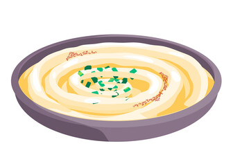 Hummus hummush mashed peas olive oil traditional arab middle east food drawing illustration