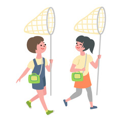 虫取りをする子供たちのイラスト