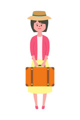 トランクを持つ女性のイラスト