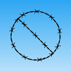 Prohibitory sign made from barbed wire isolated over white background