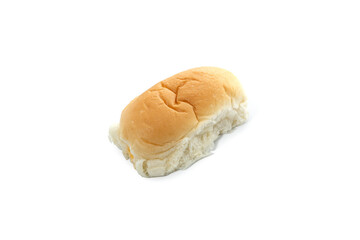 Close up of soft buns stuffed with sweet egg custard, Thai dessert custard bun isolated on white background. Clipping path.