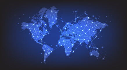 Naklejka na ściany i meble Abstract of world map network. Global social network