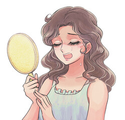 マスクの日焼け跡に悩む少女漫画風の女性