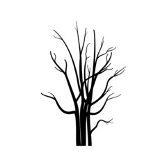 The silhouette of the tree has no leaves. isolated on a white background