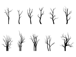 Nude Tree Silhouette Set. tree without leaves vector.