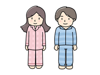 パジャマを着た男女のイラスト