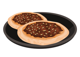 Manakish manaqish traditional bread pizza baked from arab middle east food cuisine drawing cartoon illustration