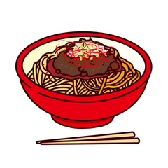 坦々麺のイラスト(料理、辛い、ラーメン、中華、中国料理、丼) Illustration of flat noodles.Food, spicy, ramen, Chinese, Chinese food, rice bowl.