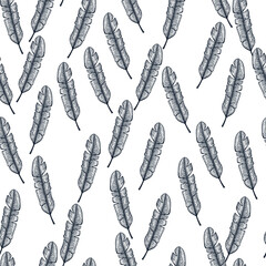 Banana leaves seamless pattern.Vintage tropical branch in engraving style.