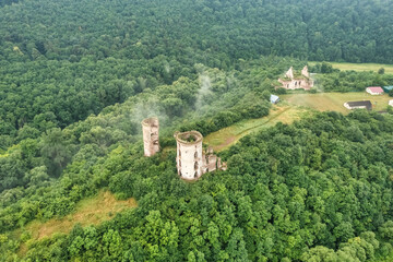 Fototapeta na wymiar Aerial view of the ruins of the ancient castle Chervonogorod, near the town of Zalishchyky, Ternopil province Ukraine.