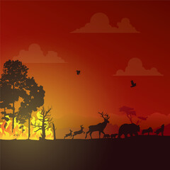 Fototapeta na wymiar Wildfire silhouettes background, Forest fire vector