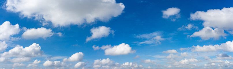 Panoramic photo of white clouds in the blue sky background