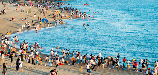 Crowded beach in summer