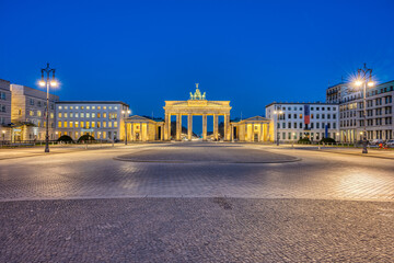 The Pariser Platz in Berlin with the famous Brandenburg Gate at twilight