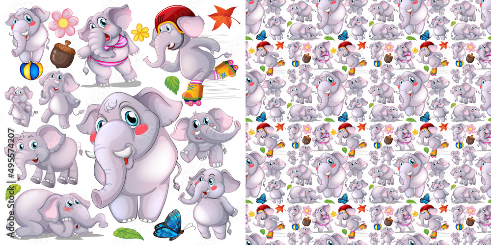 Wall mural seamless background with cute elephants