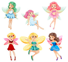 Fototapeta na wymiar Set of different beautiful fairy girl cartoon character