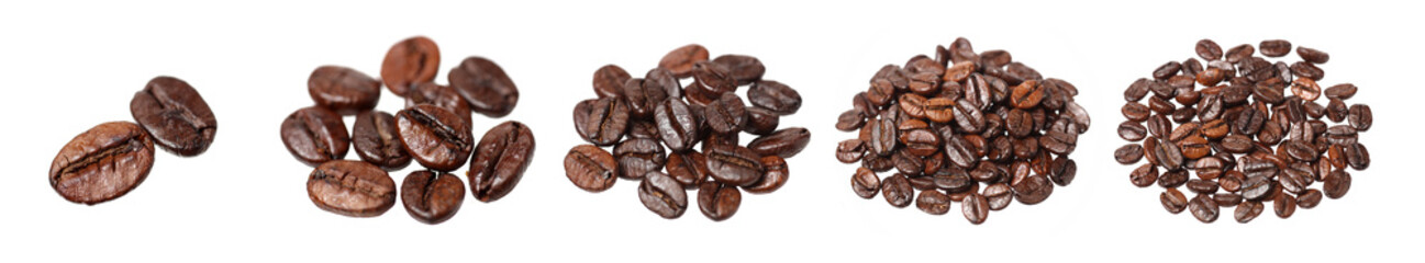 Coffee beans isolated on white background. Each bean have to clipping path on white background