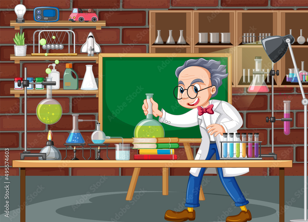 Canvas Prints laboratory scene with scientist cartoon character