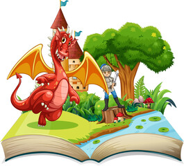 Storybook with dragon and knight