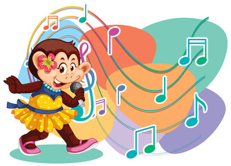 Singer monkey cartoon with music melody symbols