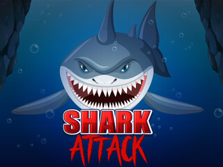 Aggressive shark underwater deep sea background