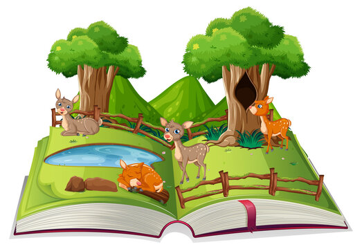 Open book forest theme on white background