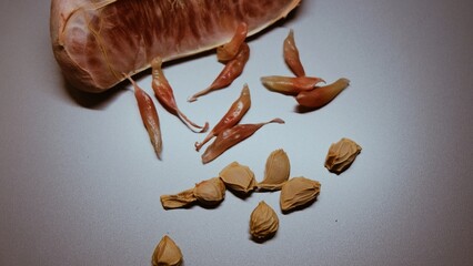 Fresh red grapefruit and table space for your decoration.