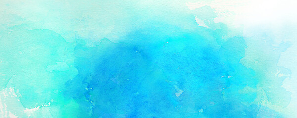 Fototapeta na wymiar コピースペースのある爽やかな水色と青色の海をイメージした水彩背景　背景イラスト　テクスチャ素材 海