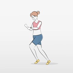 Calculate calories Burn during workout,young runner female exercise in sport wear looking timer and details by Smartwatch,activity Healthy lifestyle,Vector illustration.