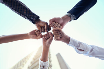 Obraz premium But we can all do small things, with great success. Below shot of a group of unrecognizable businesspeople joining their hands together in a unity.