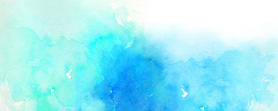 コピースペースのある爽やかな水色と青色の海をイメージした水彩背景　背景イラスト　テクスチャ素材	海