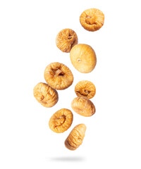 Delicious dried figs in the air isolated on a white background