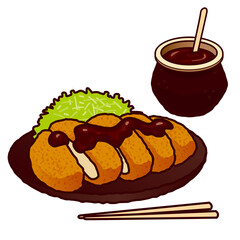 トンカツのイラスト(料理、日本食、とんかつ、揚げ物、カツ) Illustration of pork cutlet.Food, Japanese food, fried food, cutlet.