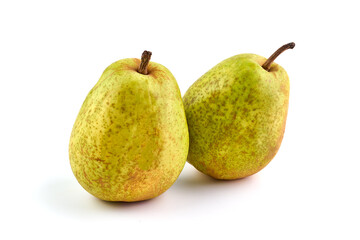 Juicy fresh ripe Comice pears, isolated on white background.