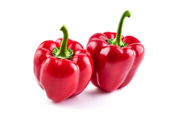 Red ripe bell peppers, isolated on white background.