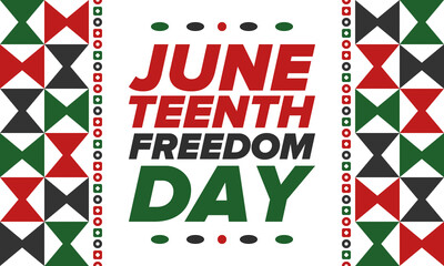 Juneteenth Independence Day. Freedom or Emancipation day. Annual american holiday, celebrated in June 19. African-American history and heritage. Poster, greeting card, banner and background. Vector