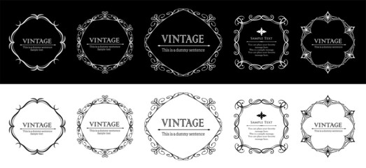 春の植物モチーフのフレームセット。ビンテージフラワー。装飾デザイン。流行りのあしらい	