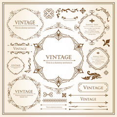 春の植物モチーフのフレームセット。ビンテージフラワー。装飾デザイン。流行りのあしらい	