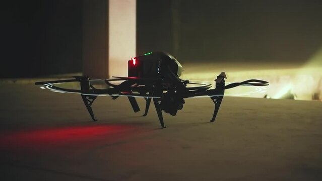 Large drone connecting and loading flight data, getting ready to fly - 3D render