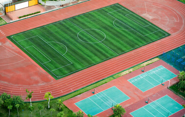 Aerial view of soccer field in a school of China