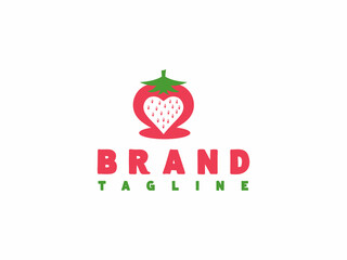 Love strawberry fruit farm logo vector design