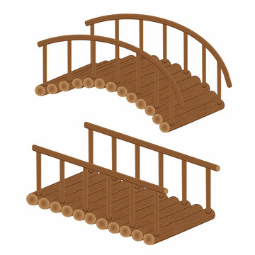 Wooden bridges made of logs, color isolated vector illustration cartoon