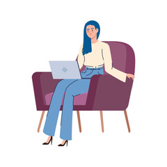 businesswoman using laptop in sofa